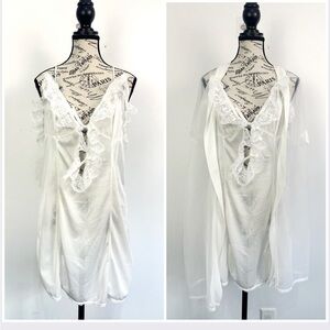 Vintage Babydoll Nightie with Robe Set in White Sz Large